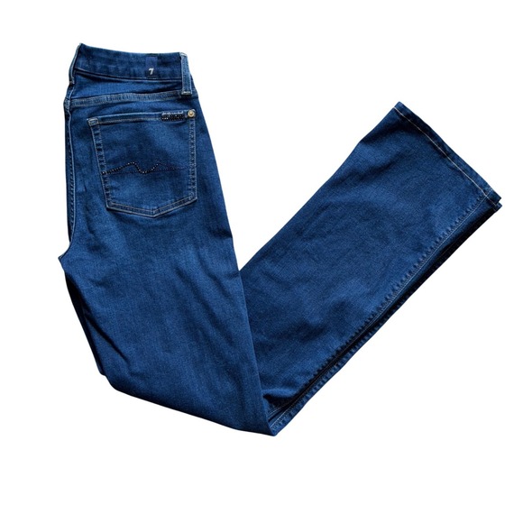 7 For All Mankind Denim - 7 For All Mankind Flare Jeans Women 27 Dark Blue Mid Rise Signature Squiggle